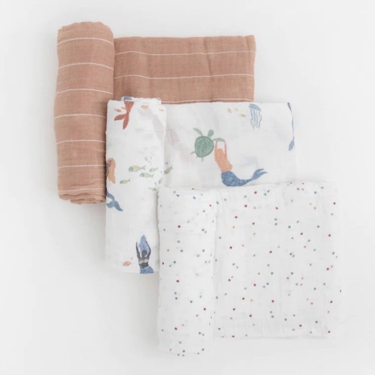 Little Unicorn Cotton Muslin Swaddle Set (Mermaids)-Nursery-Little Unicorn-025658 MM-babyandme.ca