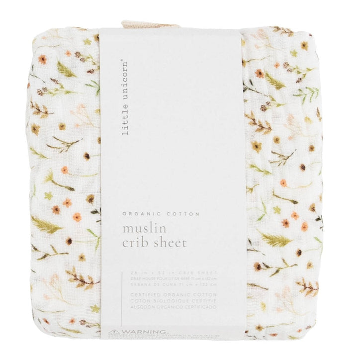 Little Unicorn Organic Cotton Muslin Crib Sheet (Floral Field)-Nursery-Little Unicorn-031769 FF-babyandme.ca