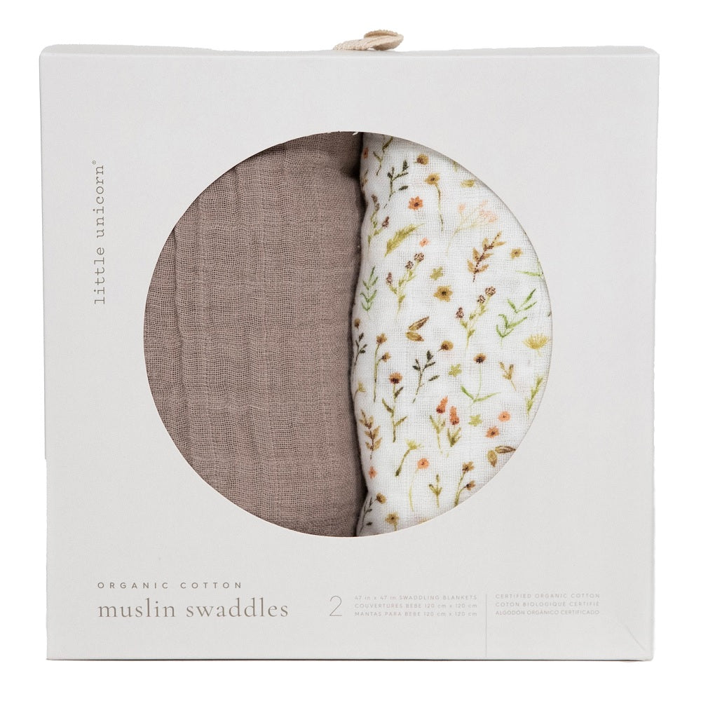 Little Unicorn Organic Cotton Muslin Swaddle Blanket Set Floral Field