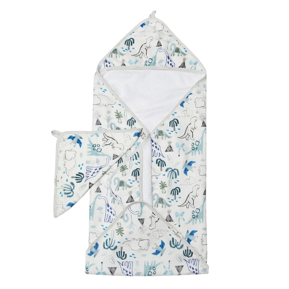 LouLou LOLLIPOP Hooded Towel Set (Dinosaurs) babyandme.ca babyandme