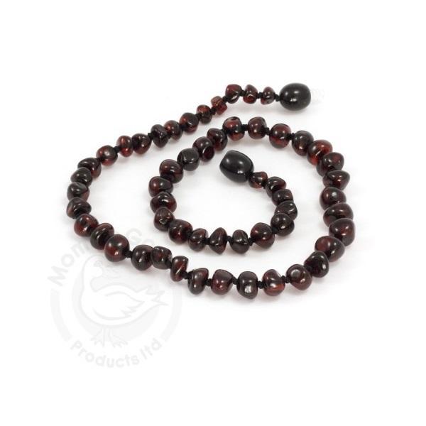 Momma Goose Amber Teething Necklace (Dark Cherry)