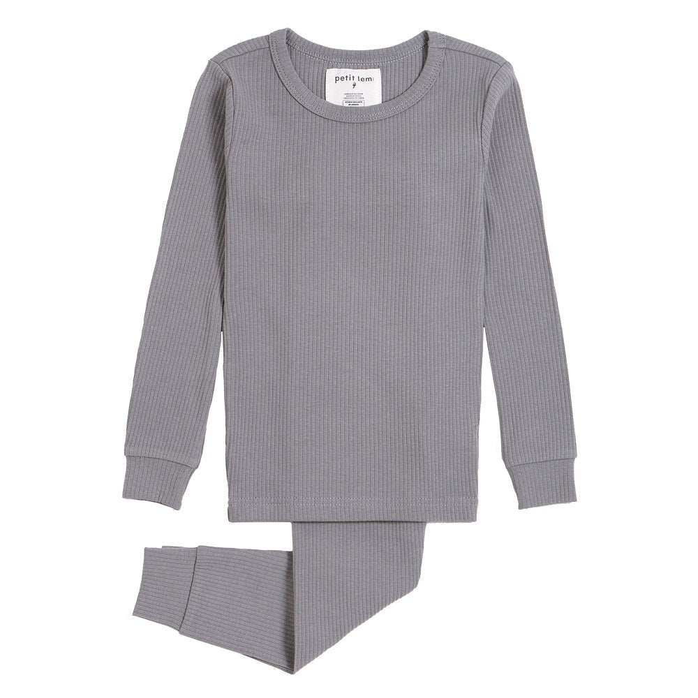 Petit Lem 28426 Long Sleeve Modal Rib Pajama Set (Grey Dust)-Apparel-Petit Lem--babyandme.ca