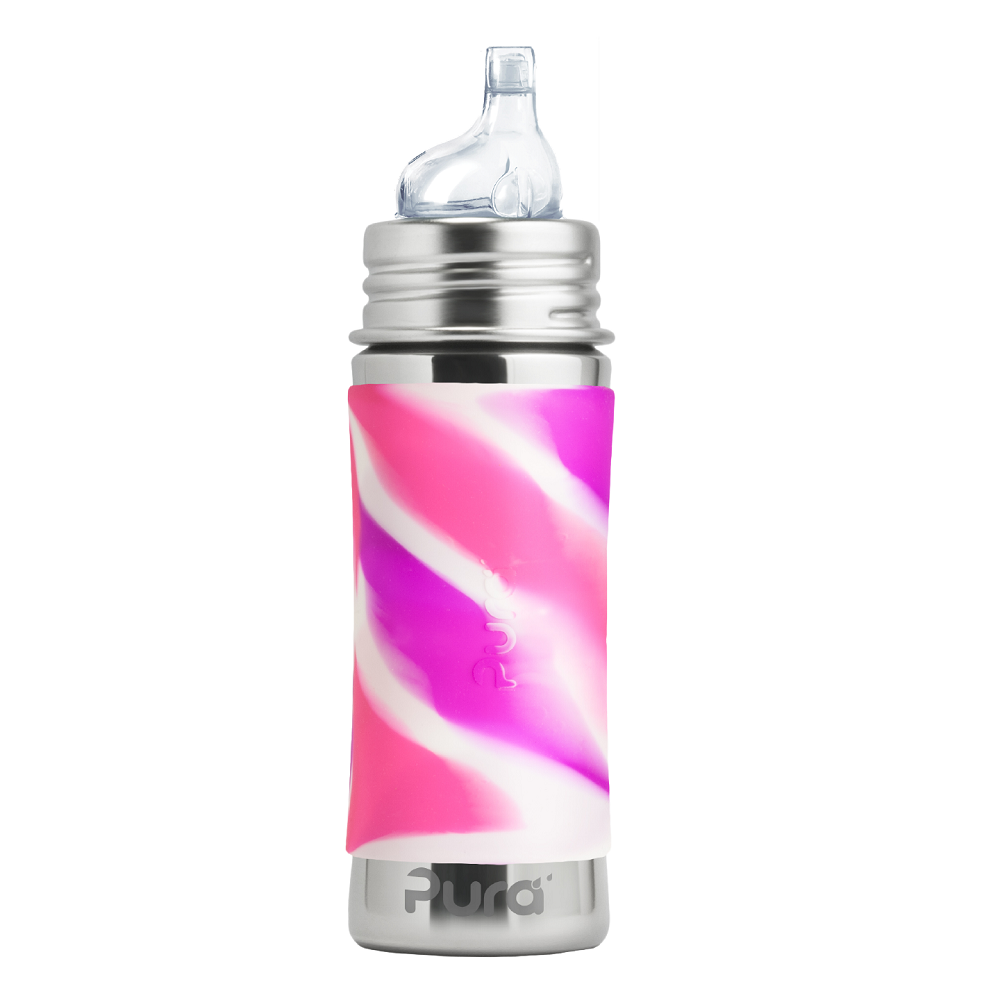 Pura 11oz Sippy Bottle (Pink Swirl)-Feeding-Pura-020085 PS-babyandme.ca