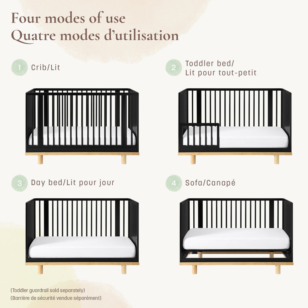 Little Seeds Roo 4-in-1 Convertible Crib (Black/Natural)