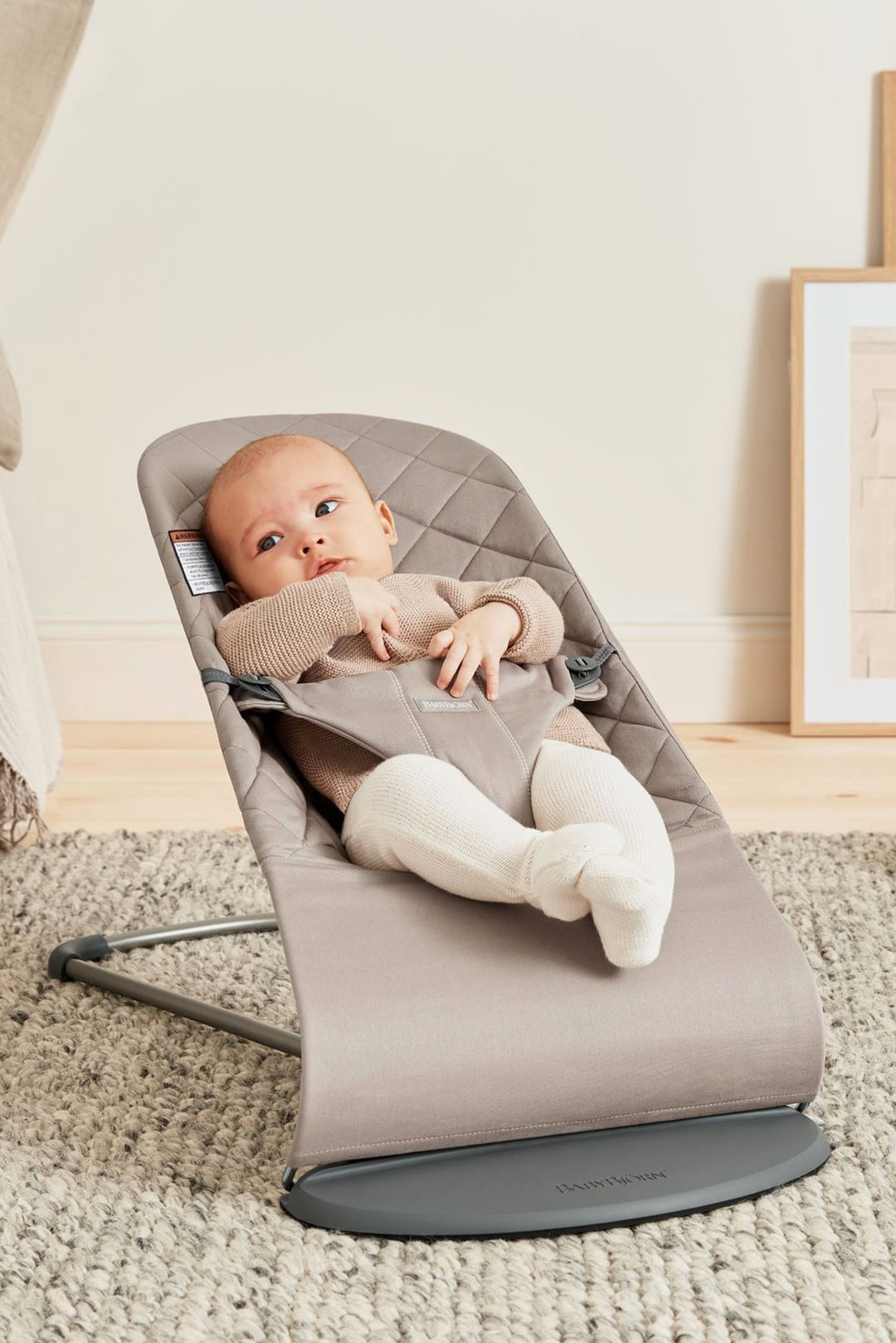 Baby Bjorn Bouncer Bliss Cotton Classic Quilt (Sand Grey/Dark Grey Frame)