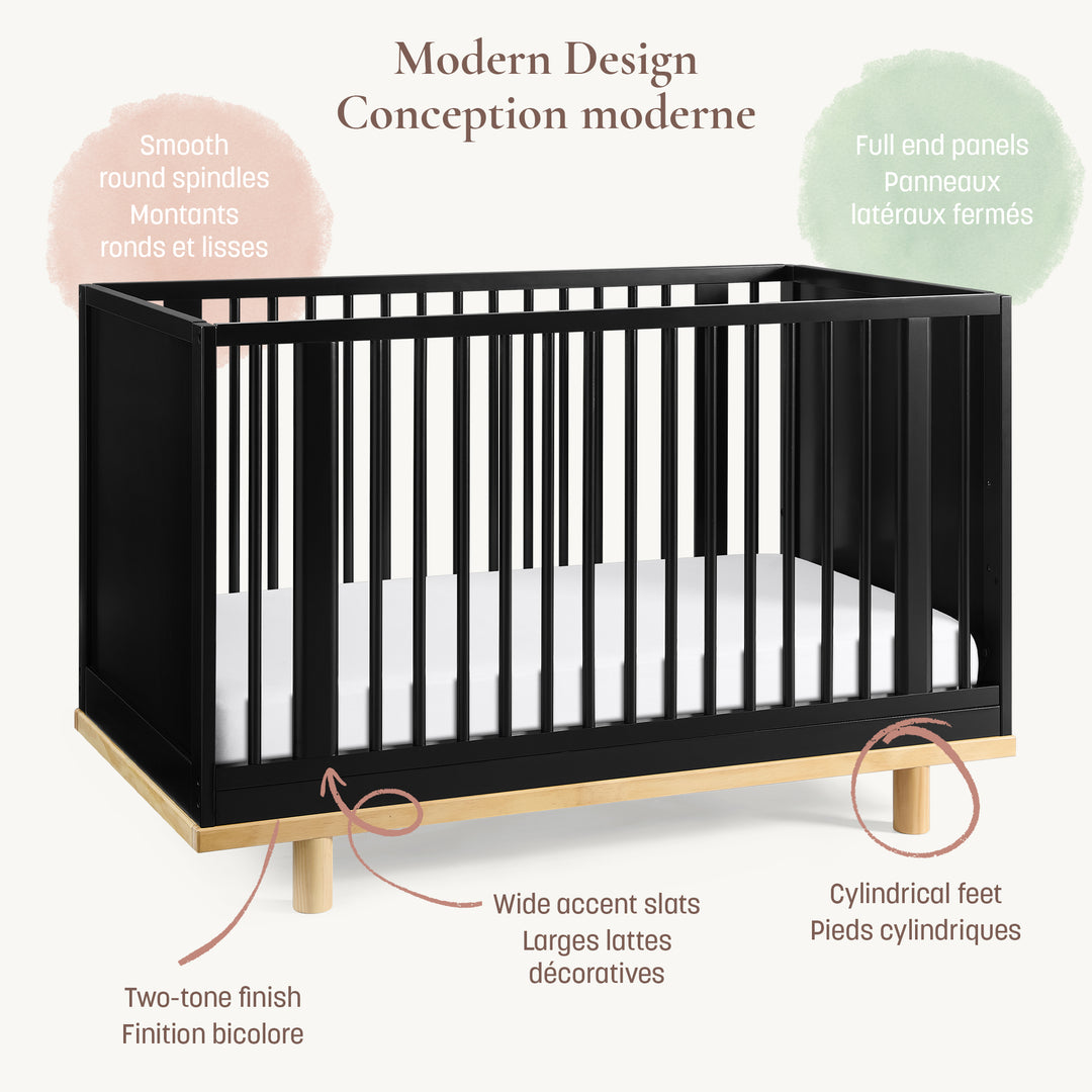 Little Seeds Roo 4-in-1 Convertible Crib (Black/Natural)