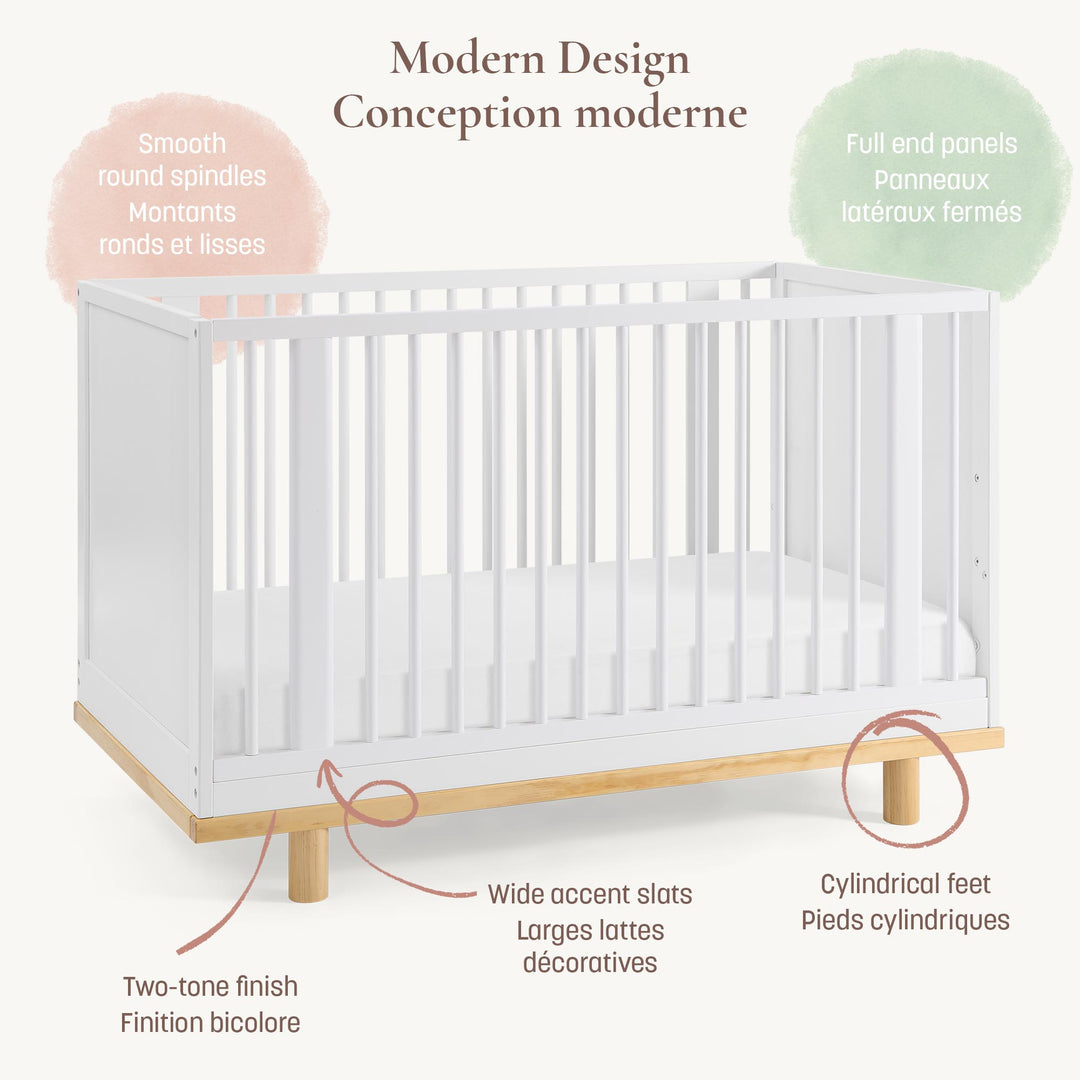 Little Seeds Roo 4-in-1 Convertible Crib (White/Natural)