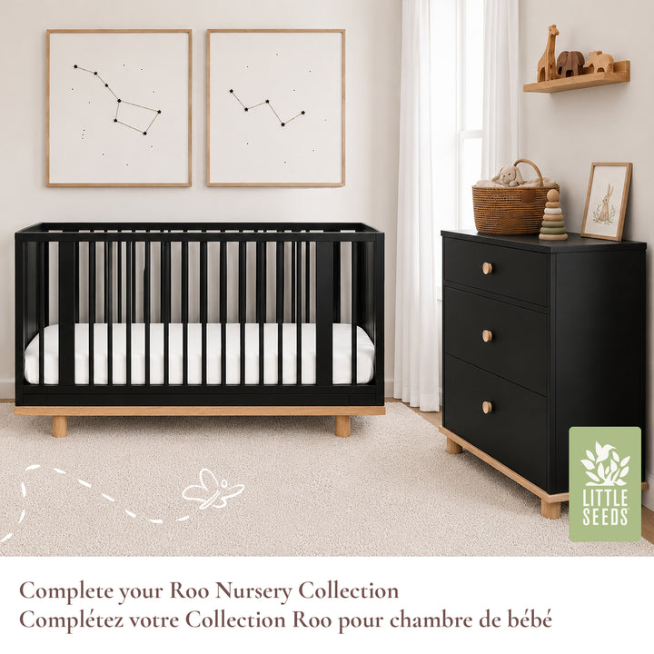 Little Seeds Roo 4-in-1 Convertible Crib (Black/Natural)