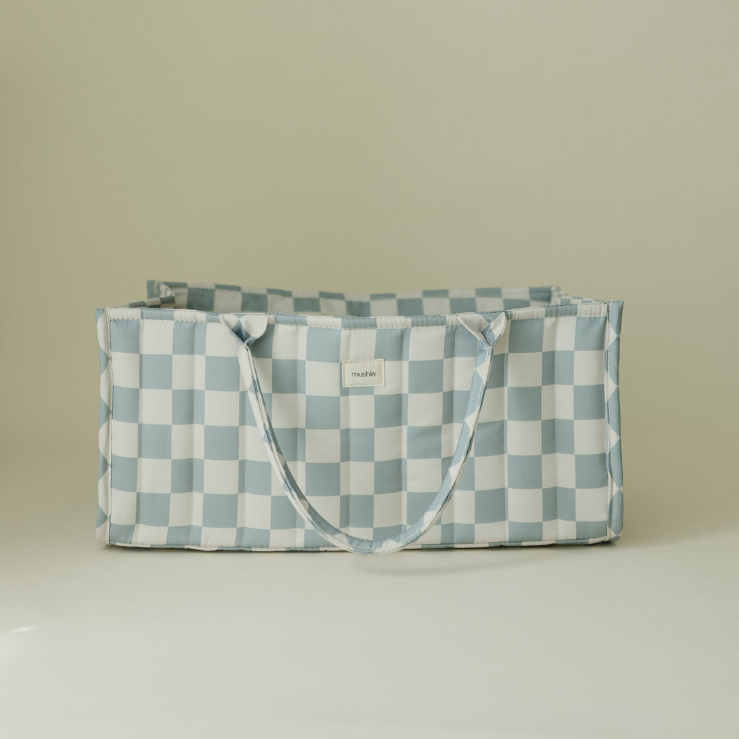 Mushie Diaper Caddy (Blue Check)