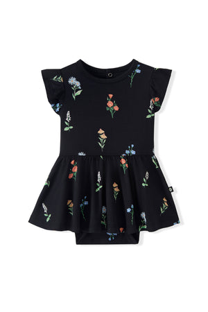 Kyte Baby Twirl Bodysuit Dress (Midnight Wildflower)
