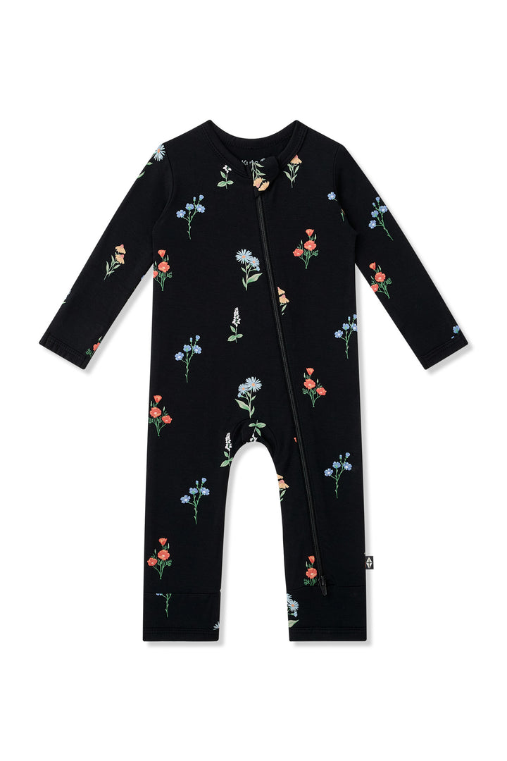 Kyte Baby Long Sleeve Zippered Romper (Midnight Wildflower)