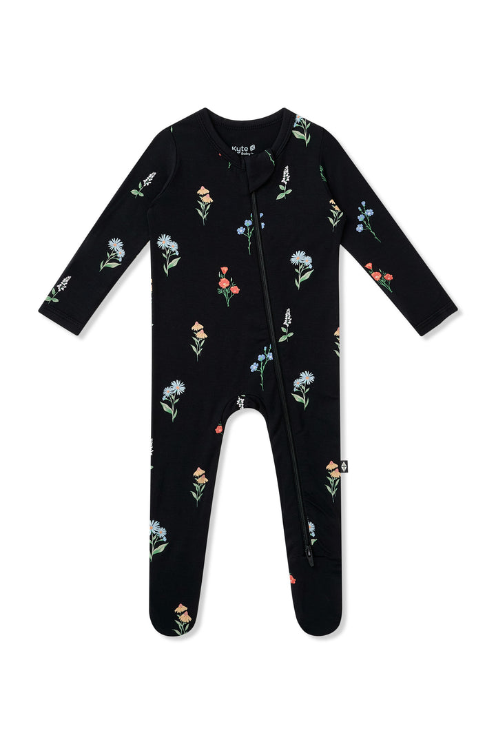 Kyte Baby Long Sleeve Zippered Footie (Midnight Wildflower)