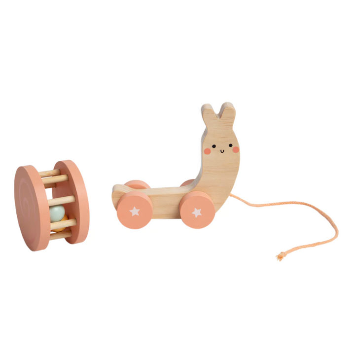 Pearhead Wooden Snail Pull Toy & Rattle