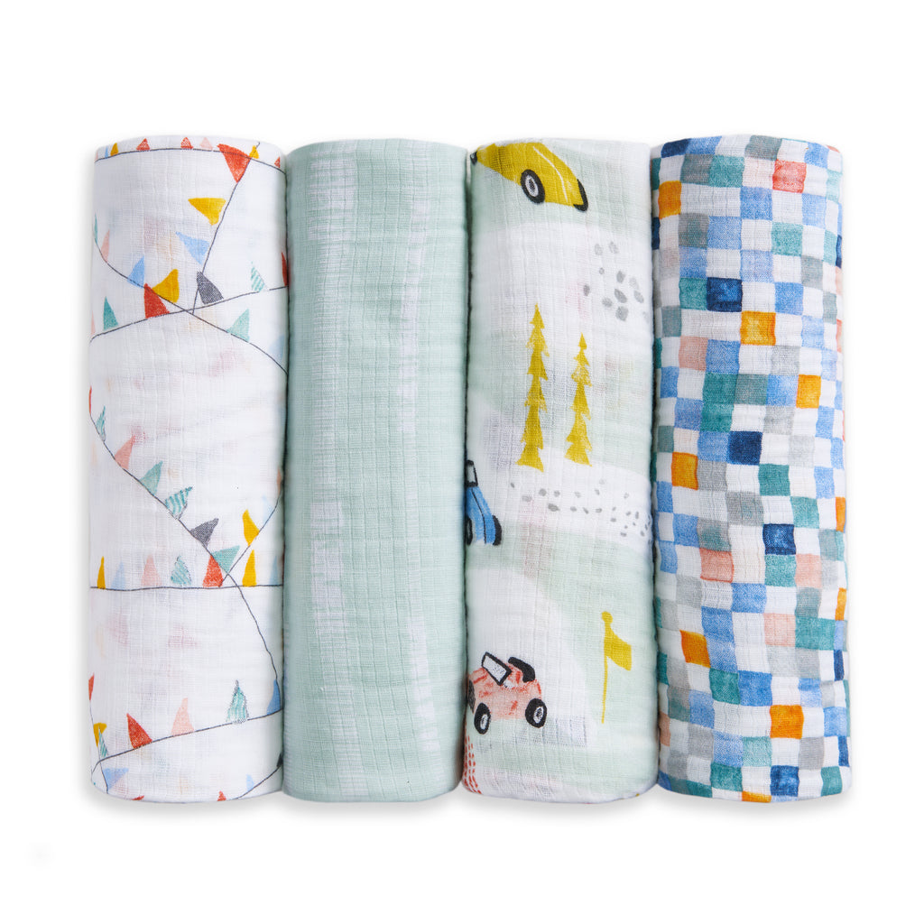Aden + Anais Essentials Swaddle Set 4-Pack (Vintage Car Rally)