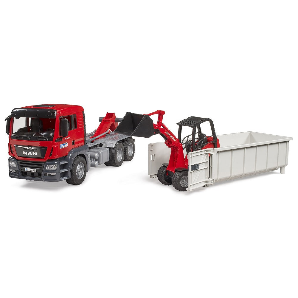 Bruder MAN TGS Truck with Roll-Off Container and Schäffer Yard Loader-Toys & Learning-Bruder-031955-babyandme.ca