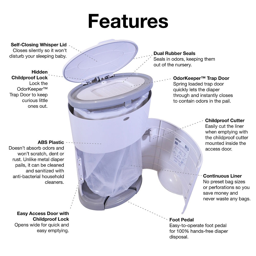 Dekor Plus Hands-Free Diaper Pail (White) - IN STORE PICK-UP ONLY-Bath-Dekor-007612 WH-babyandme.ca