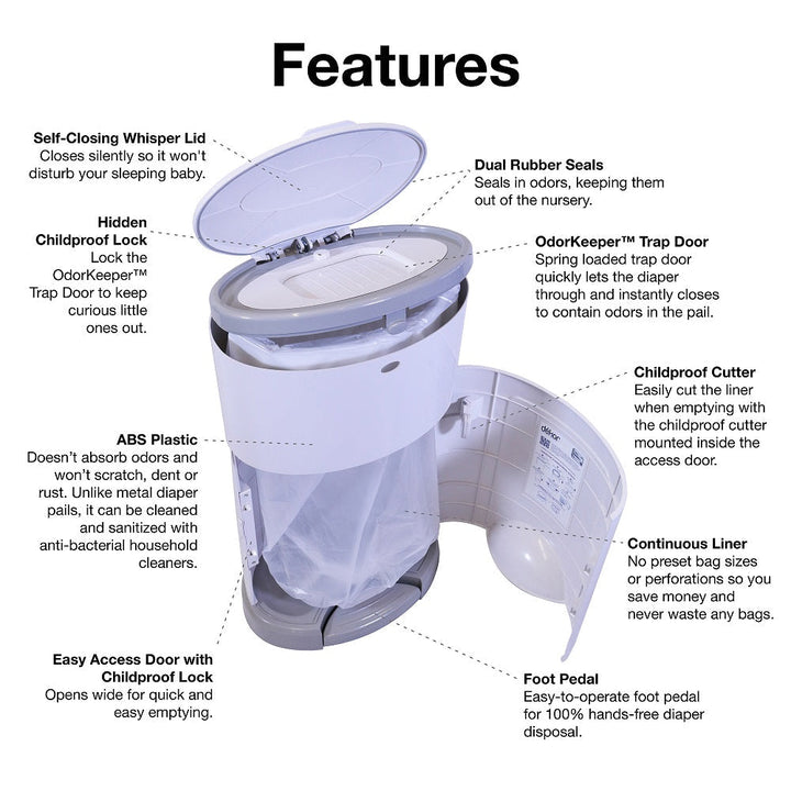 Dekor Plus Hands-Free Diaper Pail (White) - IN STORE PICK-UP ONLY-Bath-Dekor-007612 WH-babyandme.ca