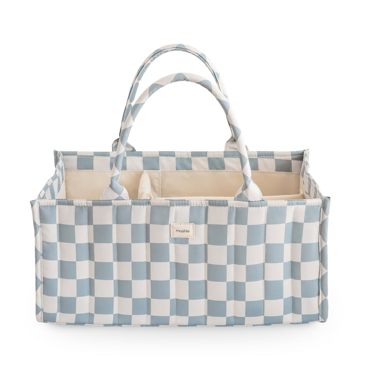 Mushie Diaper Caddy (Blue Check)