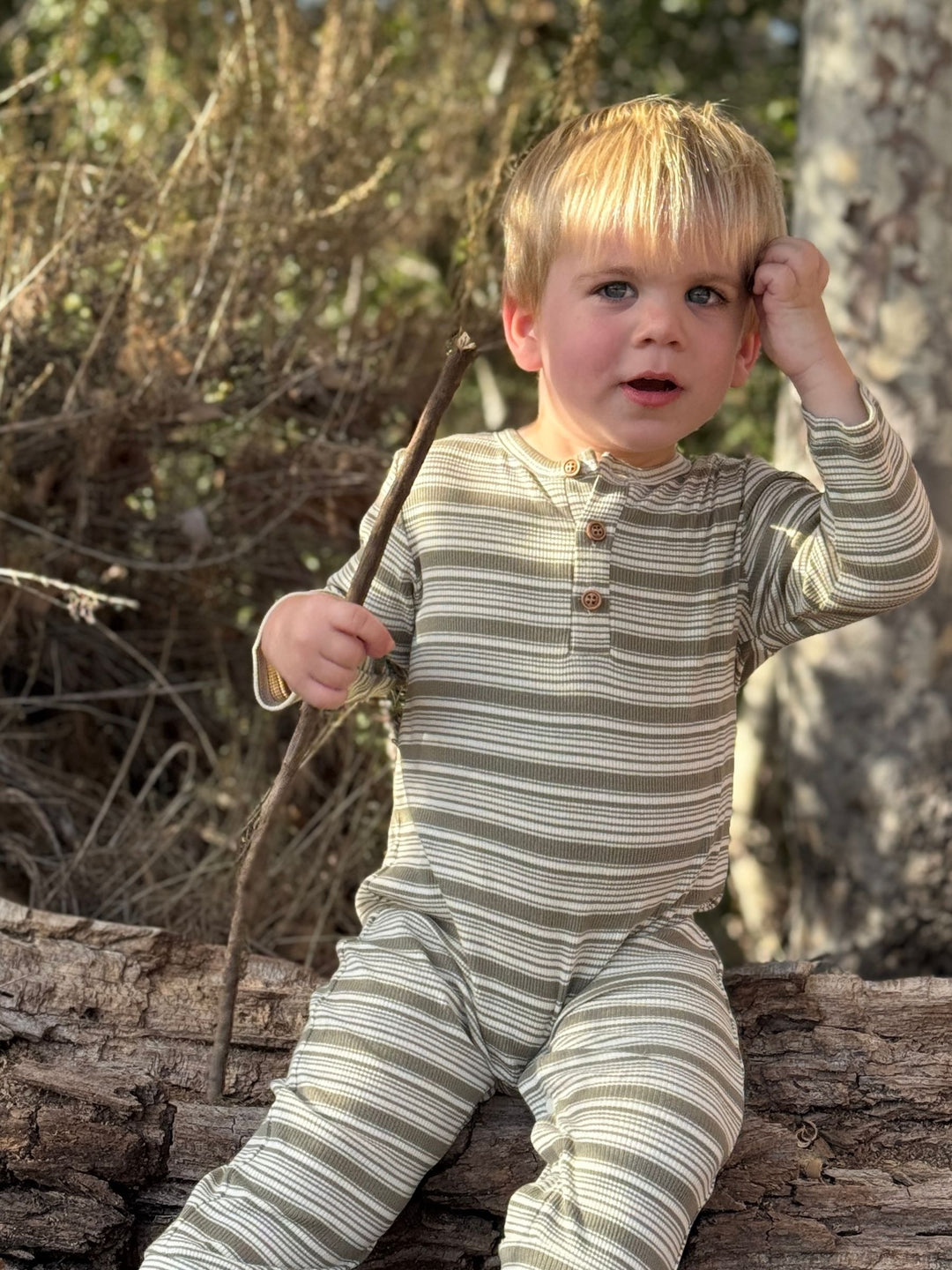 Me &amp; Henry Mason Rib Romper (Sage/Cream)