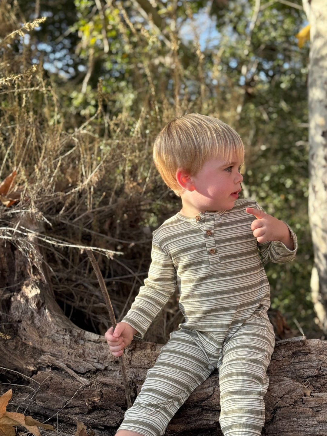 Me &amp; Henry Mason Rib Romper (Sage/Cream)