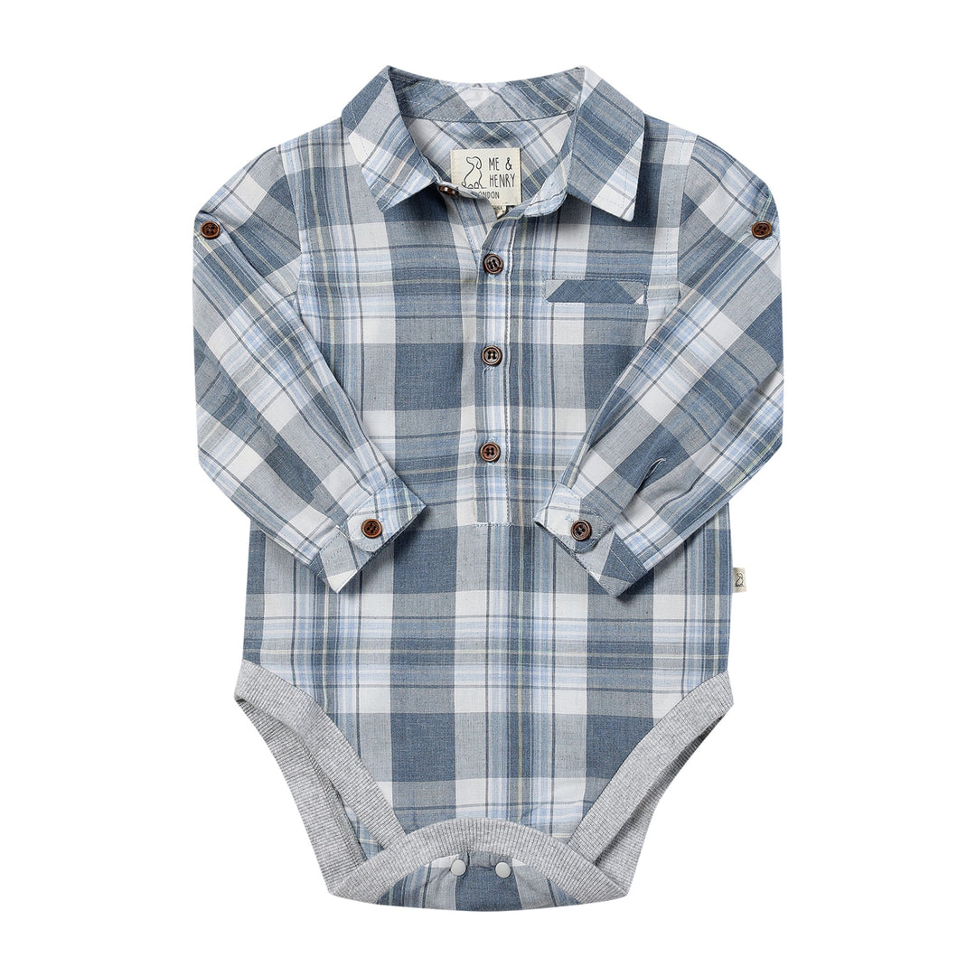 Me &amp; Henry Jasper Woven Onesie (Blue/White/Denim)