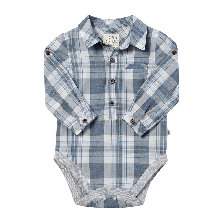 Me &amp; Henry Jasper Woven Onesie (Blue/White/Denim)