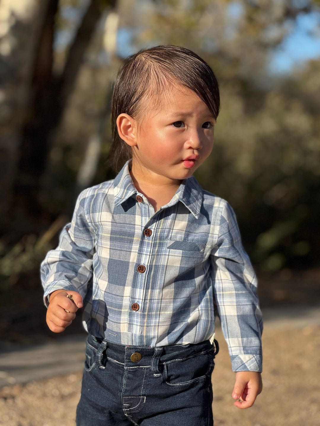 Me &amp; Henry Jasper Woven Onesie (Blue/White/Denim)