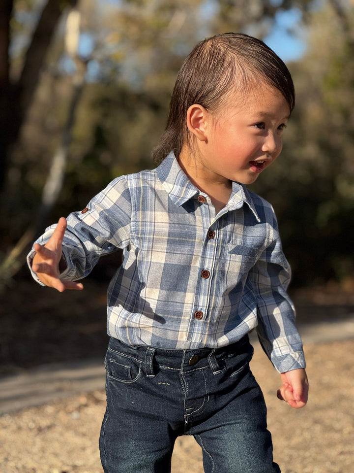 Me &amp; Henry Jasper Woven Onesie (Blue/White/Denim)