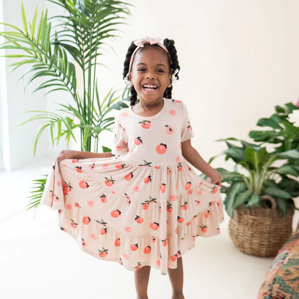 Kyte Baby Short Sleeve Tiered Dress (Peach)-Apparel-Kyte Baby--babyandme.ca