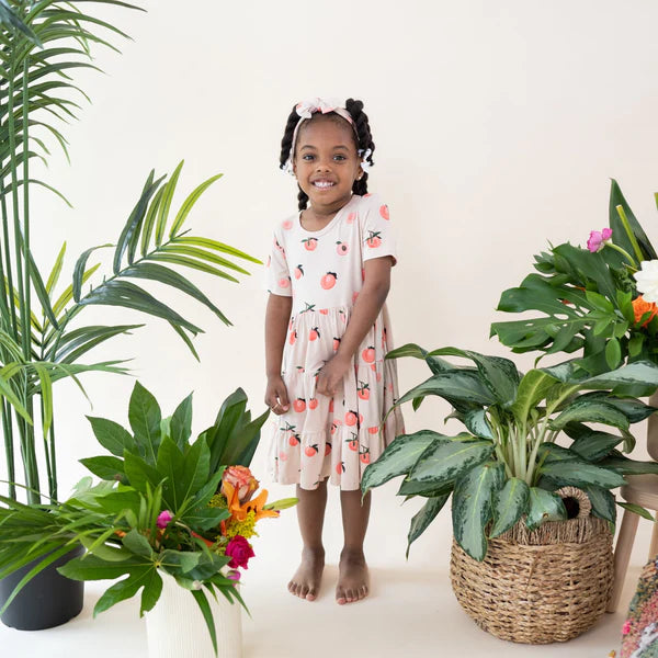 Kyte Baby Short Sleeve Tiered Dress (Peach)-Apparel-Kyte Baby--babyandme.ca