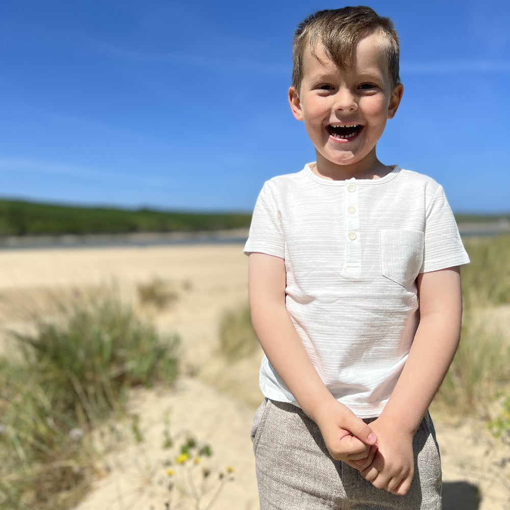 Me & Henry Dodger Henley (White Ribbed)-Apparel-Me & Henry--babyandme.ca