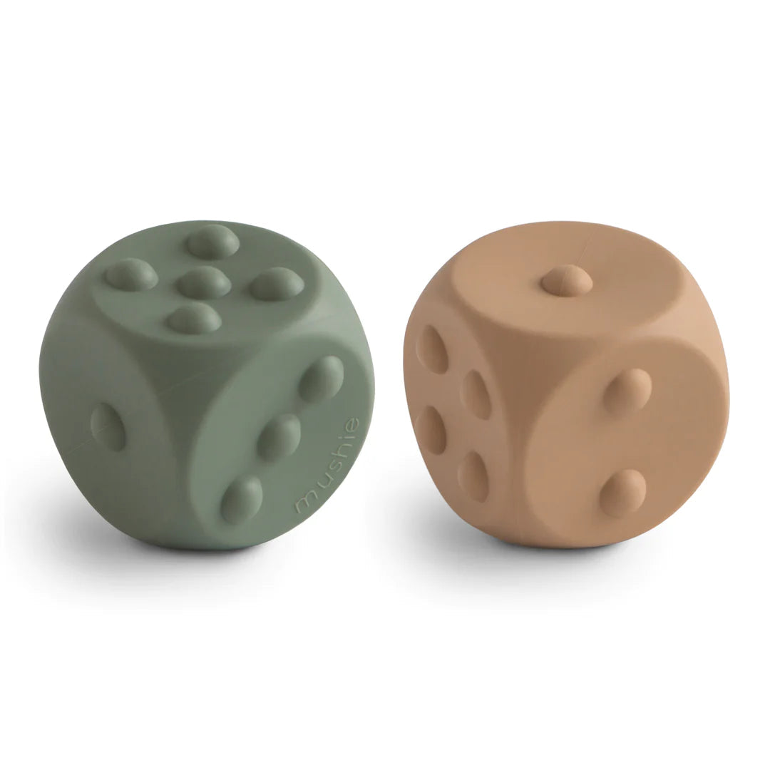 Mushie Dice Press Toy 2-Pack (Dried Thyme/Natural)-Toys & Learning-Mushie-031993 DTN-babyandme.ca