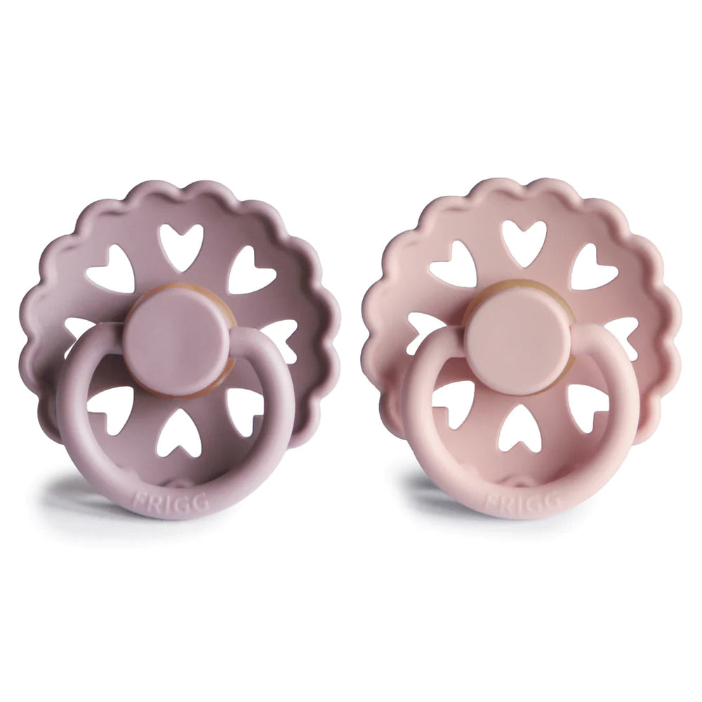 Mushie FRIGG Andersen Natural Rubber Pacifier 2-Pack (Twilight Mauve/Primrose)-Health-Mushie--babyandme.ca