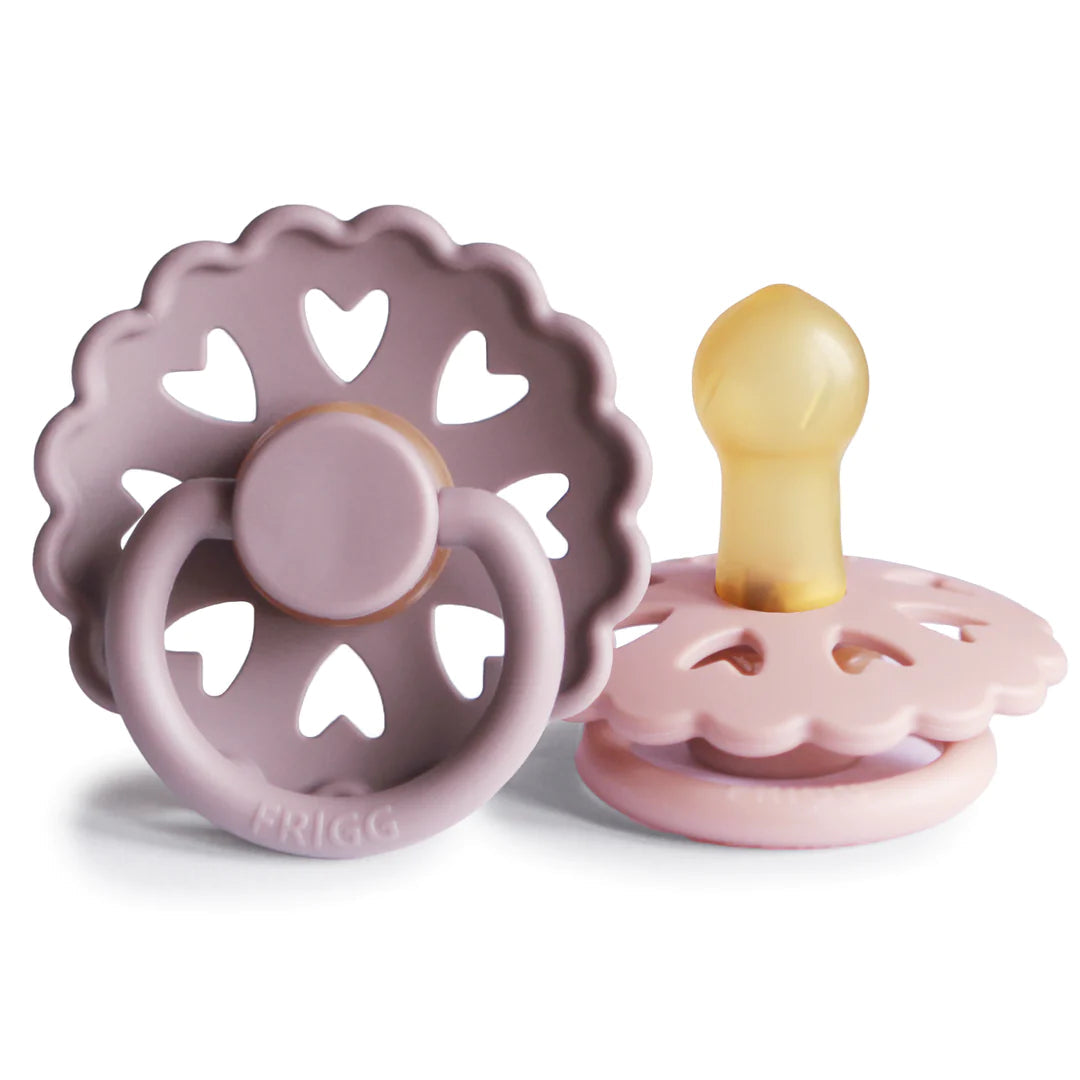 Mushie FRIGG Andersen Natural Rubber Pacifier 2-Pack (Twilight Mauve/Primrose)-Health-Mushie--babyandme.ca