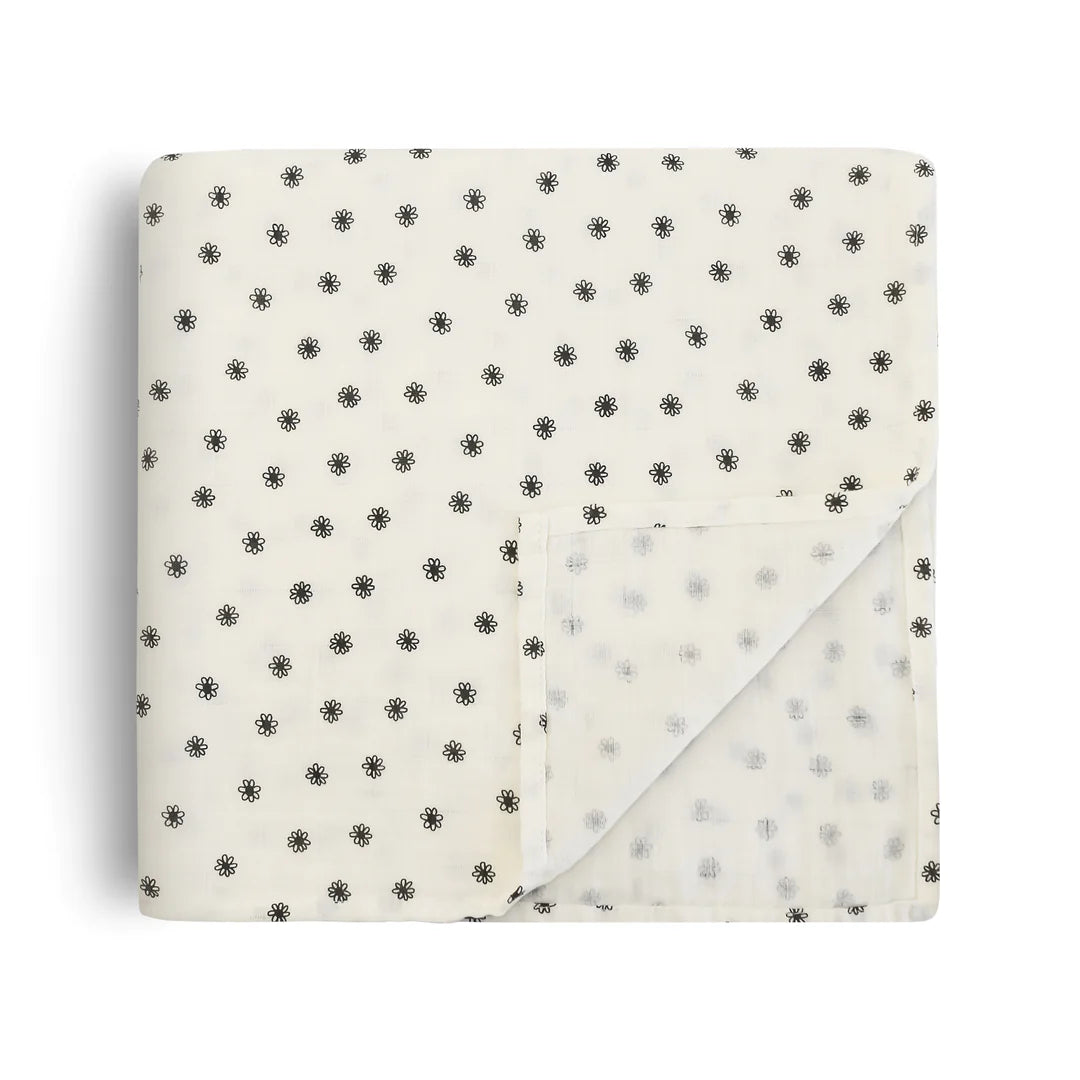 Mushie Organic Cotton Swaddle Blanket (Black Daisy)-Nursery-Mushie-028651 BD-babyandme.ca