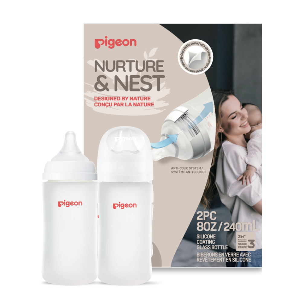 Pigeon Silicone Coated Glass Bottle 2-pk (8oz with M Nipple)