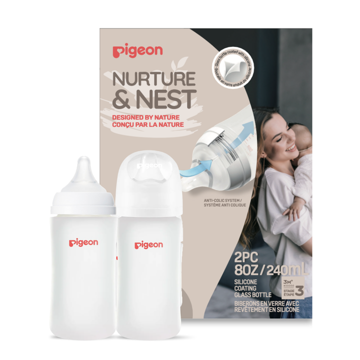 Pigeon Silicone Coated Glass Bottle 2-pk (8oz with M Nipple)
