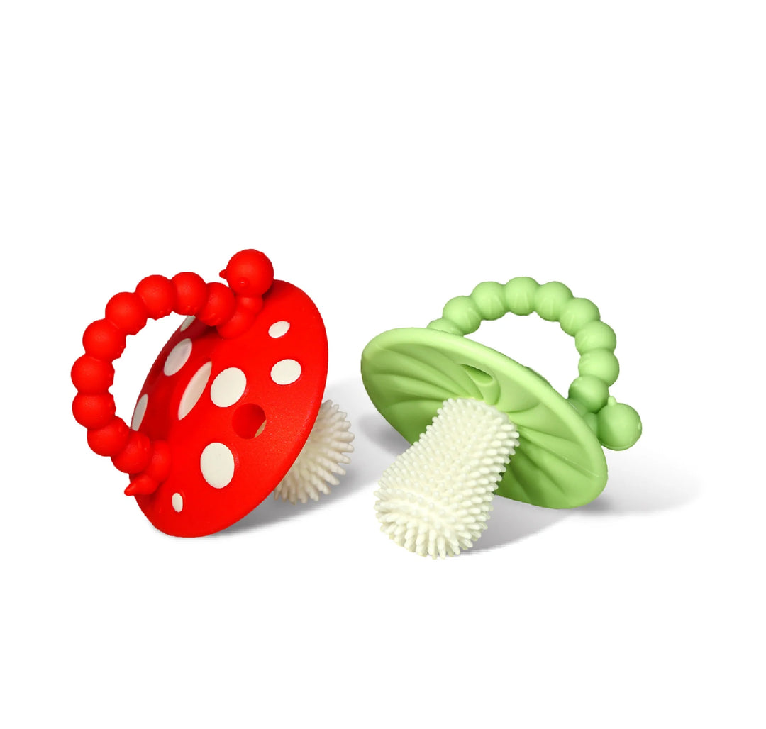 Razbaby Chompy Mushroom Silicone Teether 2pk Red/Green