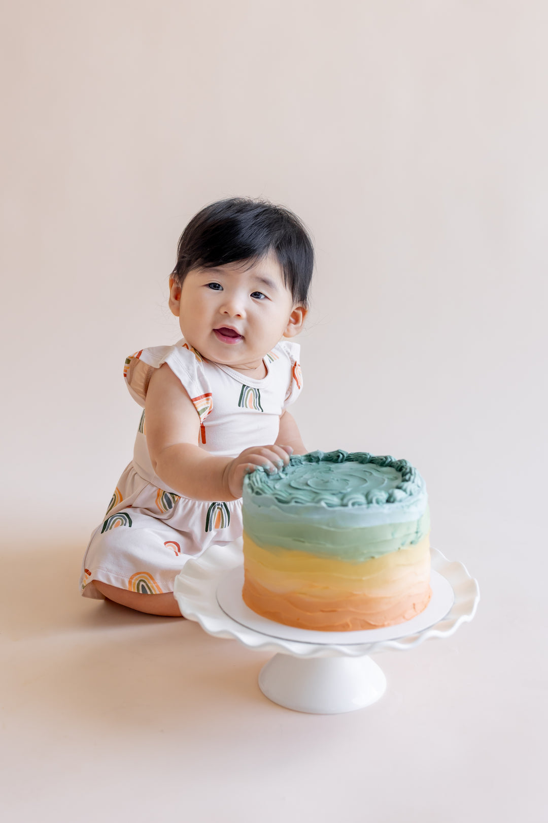 Kyte Baby Twirl Bodysuit Dress (Retro Rainbow)