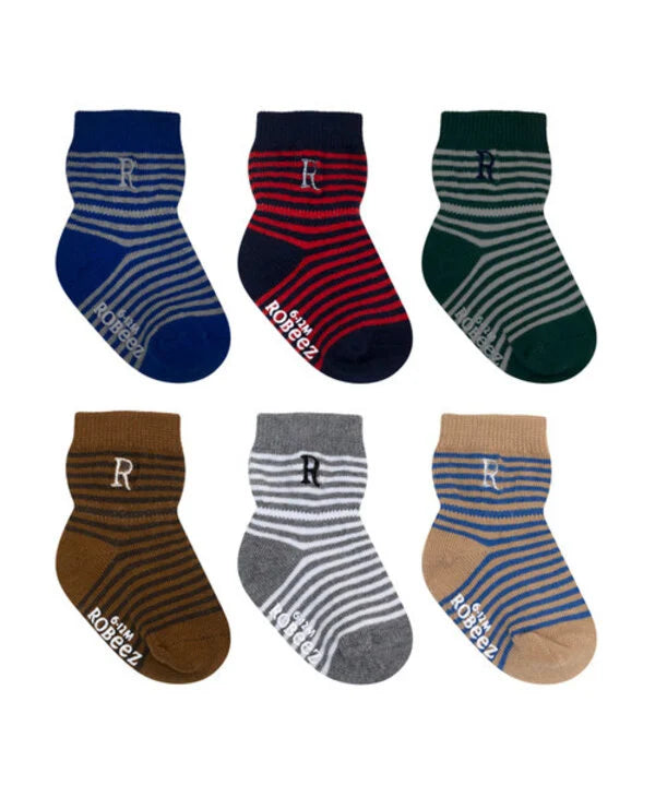 Robeez Crew Socks 6-Pack (Striped Monograms)