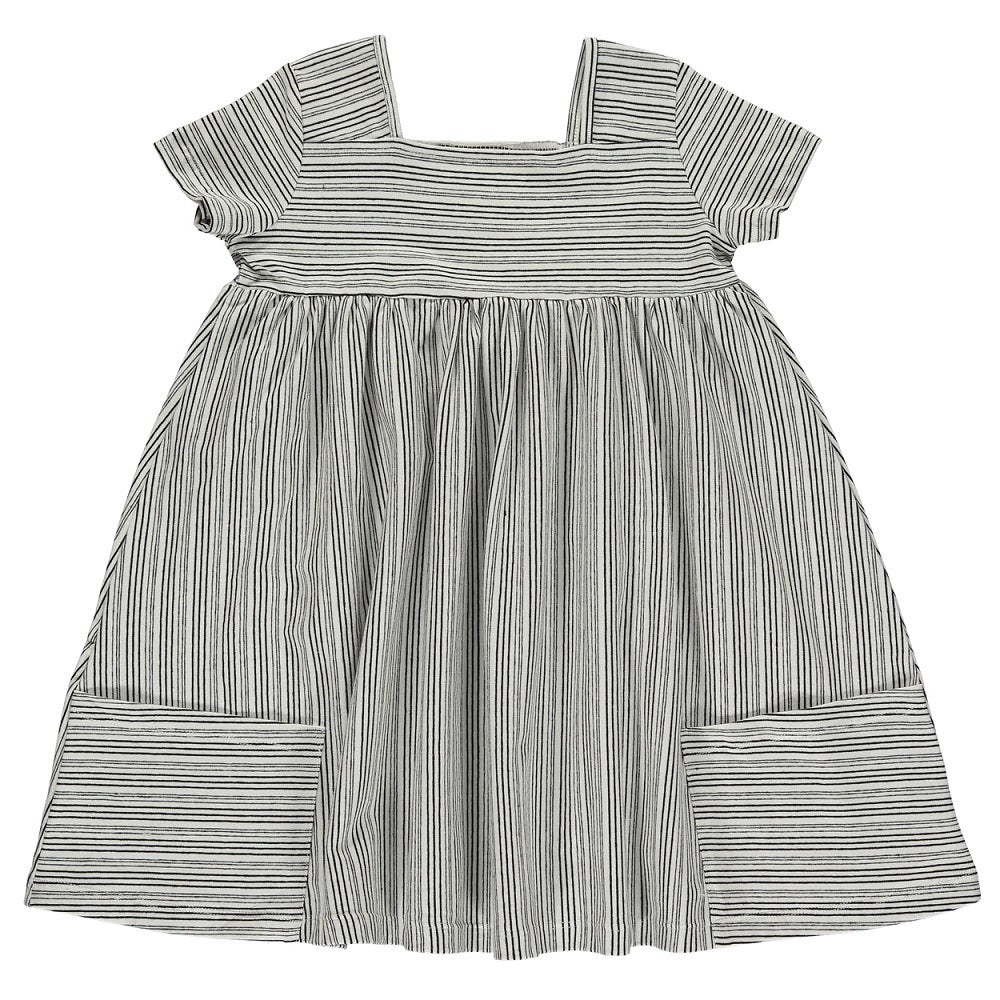 Vignette Rylie Dress (White/Black Stripe)-Apparel-Vignette--babyandme.ca
