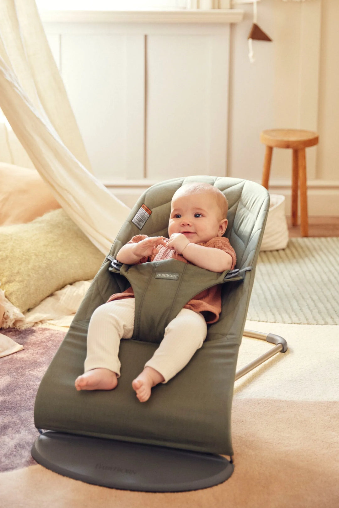 Baby Bjorn Bouncer Bliss Cotton Petal Quilt (Dark Green/Light Grey Frame)