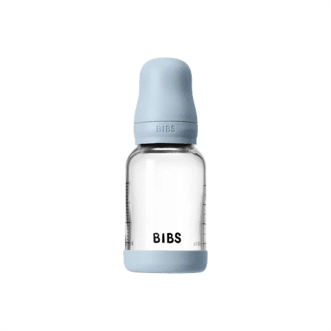BIBS Baby Glass Bottle Round Latex Slow Flow 120ml (Baby Blue)