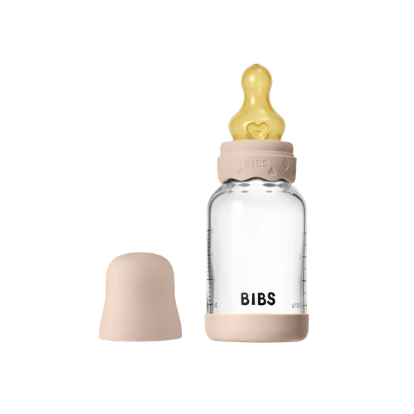 BIBS Baby Glass Bottle Round Latex Slow Flow 120ml (Boheme Blush)