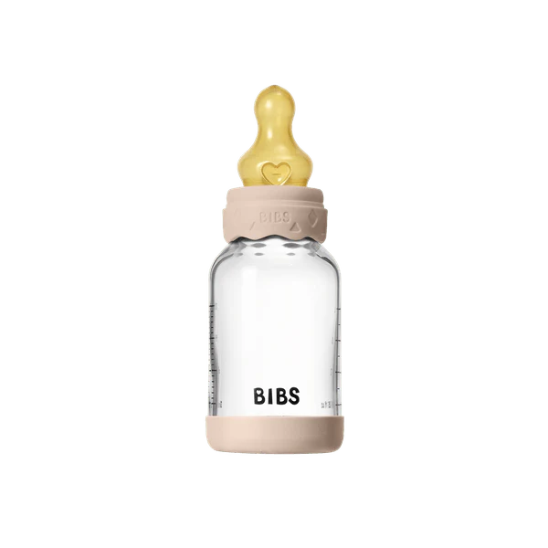 BIBS Baby Glass Bottle Round Latex Slow Flow 120ml (Boheme Blush)