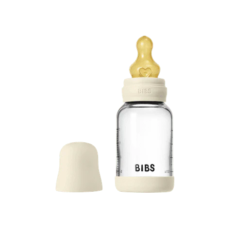 BIBS Baby Glass Bottle Round Latex Slow Flow 120ml (Ivory)