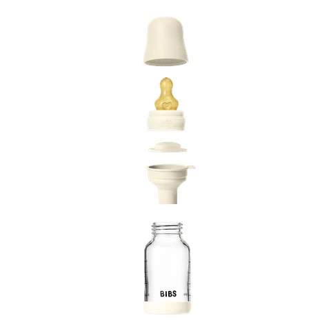 BIBS Baby Glass Bottle Round Latex Slow Flow 120ml (Ivory)
