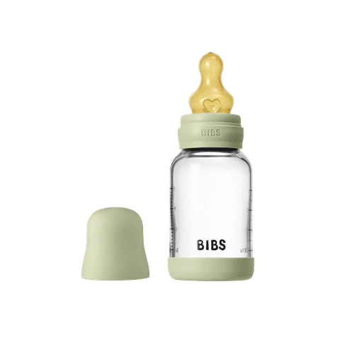 BIBS Baby Glass Bottle Round Latex Slow Flow 120ml (Sage)