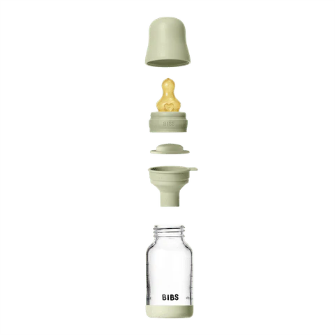 BIBS Baby Glass Bottle Round Latex Slow Flow 120ml (Sage)