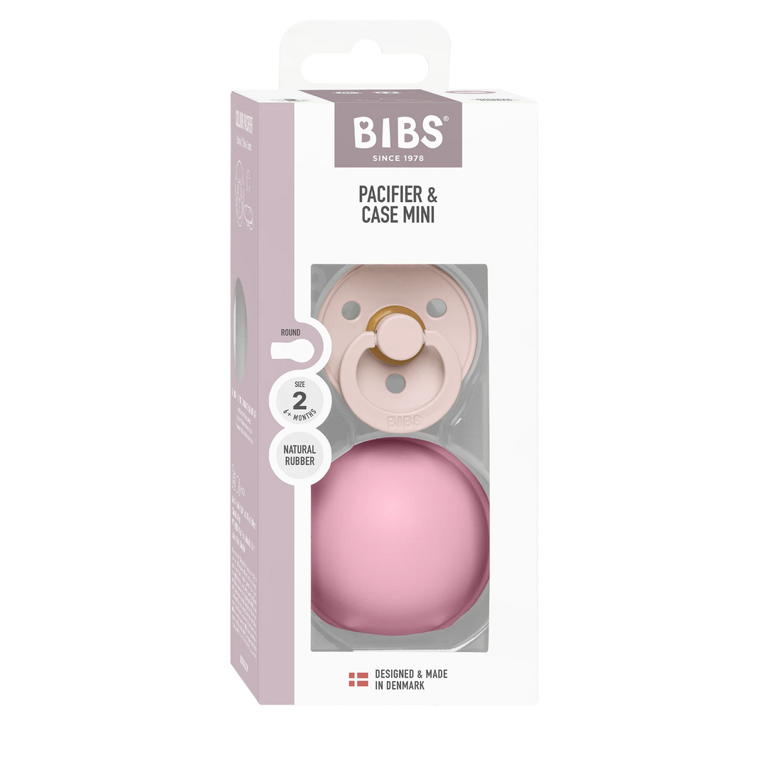 BIBS Colour Pacifier Round Latex &amp; Pacifier Case Mini (Vanilla/Baby Pink)